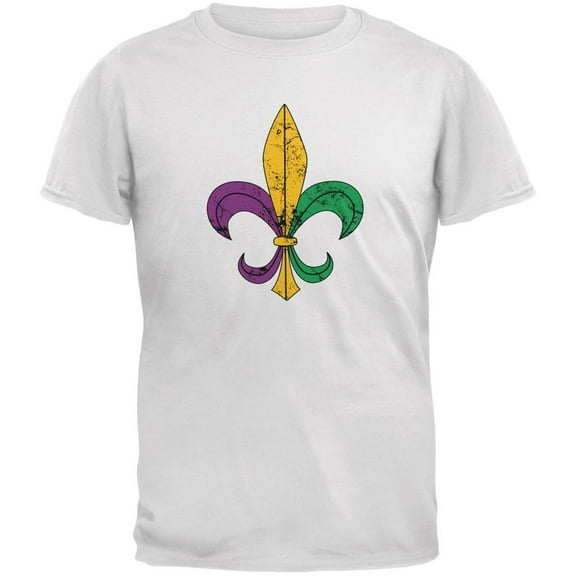 Mardi Gras Fleur De Lis Distressed White Adult T-Shirt - X-Large