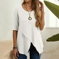 thumbnail image 1 of Hauts d'Été Grande Taille pour Femmes, Chemise Décontractée d'Été pour Femmes, Col Rond Irrégulier, Manches Courtes, Chemise Ample Unie, T-Shirt Col en V pour Femmes en Liquidation, 1 of 4