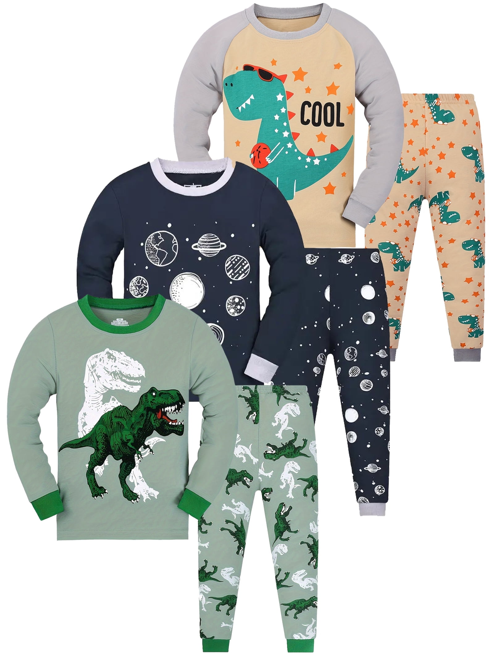 WIBACKER Boys Dinosaur Long Sleeve Pajama Set