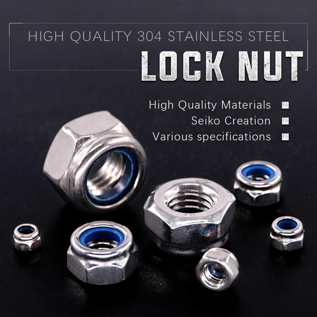 lanema 250Pcs 3/4/5/6/8/10/12mm Stainless Steel Metric Locknut Hexagon Self locking Nut
