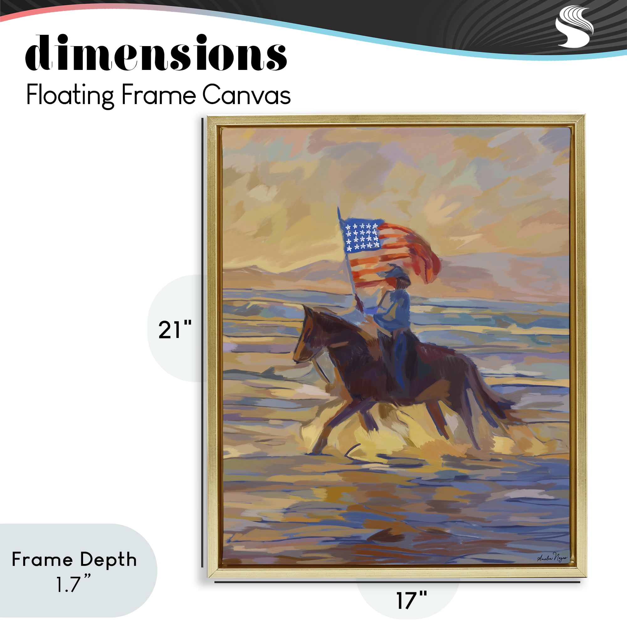 Stupell Industries American Cowgirl Abstraction Gold Framed Floater Canvas Wall Art, design by Amelia Noyes