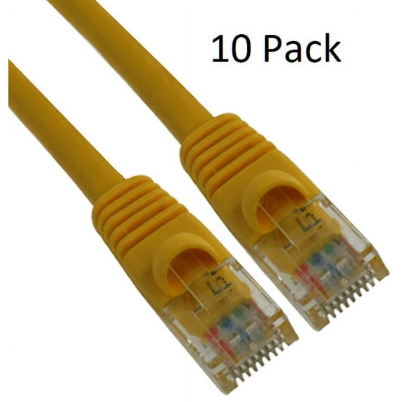 7ft Cat6 UTP 550MHz Copper Patch Cable Category 6 Unshielded Twisted Pair Snagless Network Internet Cord Molded Boots Yellow 10 Pack