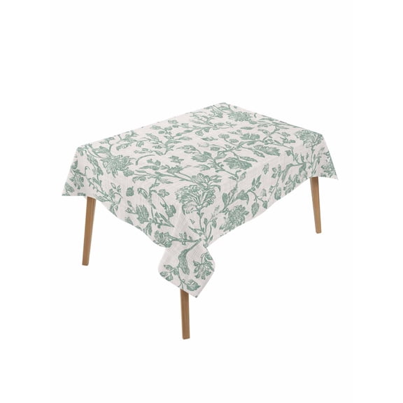 Turquoise Farmhouse Table Cloth, Waterproof Tablecloth for Rectangle Tables, Vintage Flower Leaf Botanical Plant Reusable Washable Fabric Table Cover for Restaurant Kitchen Dining Tables 60"x102"