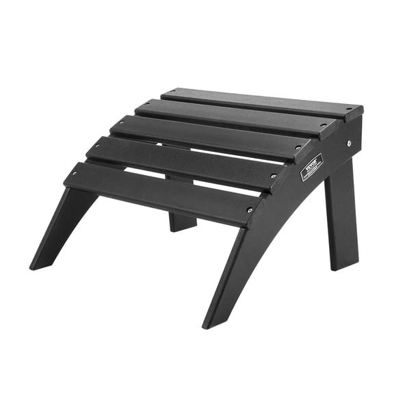 Black Adirondack Ottoman, Folding HDPE Plastic Foot Rest, 18.7L x 19.7W x 13H Inch Height for Patio, Pool & Lawn Furniture