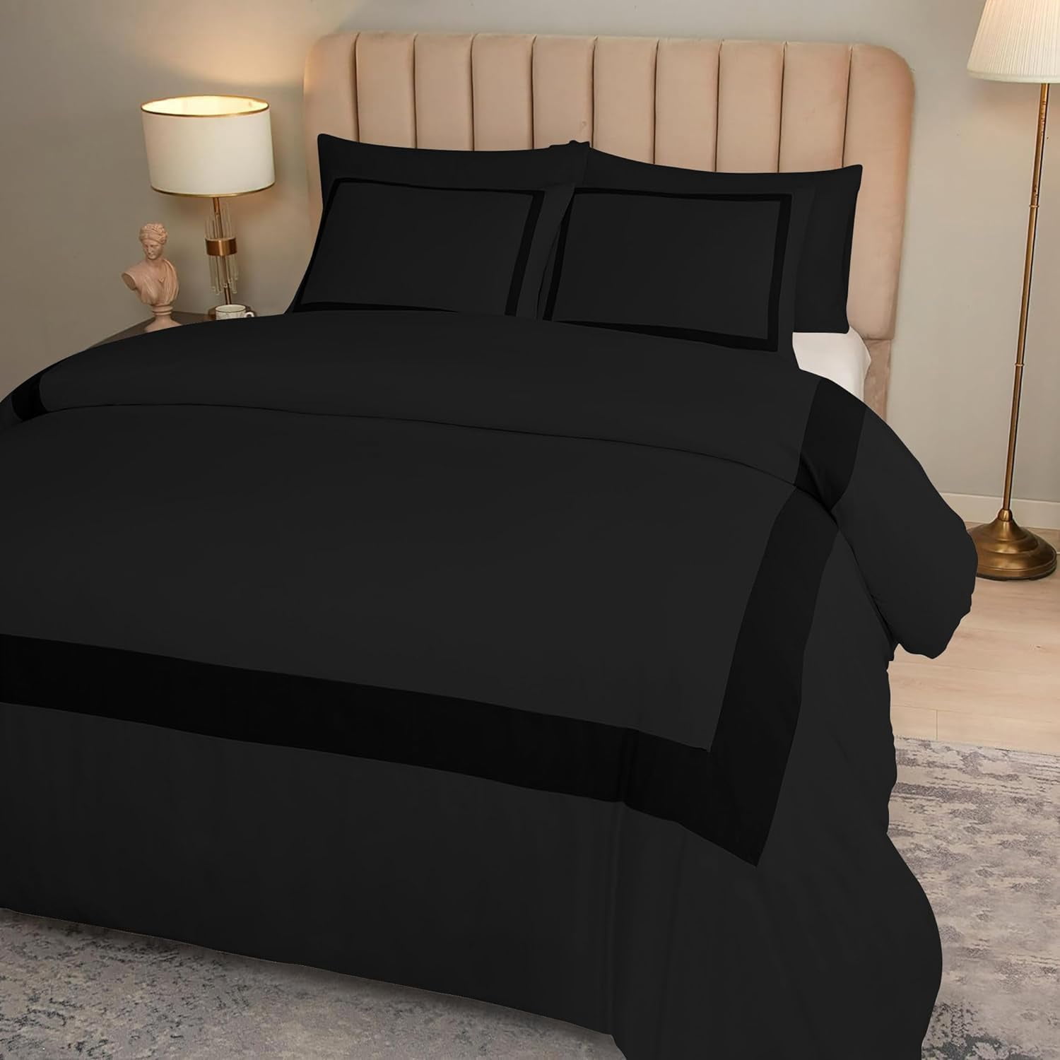 DNG Creations 5 Piece Full Black And Black Border Line Pattern Duvet Cover - 100% Egyptian Cotton, 800 Thread Count ( Twin/Twin XL )