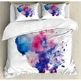 thumbnail image 1 of Paint Duvet Cover Set King Size, Watercolor Splash Brushstroke Stain Colorful Abstract Aquarelle Print, Decorative 3 Piece Bedding Set with 2 Pillow Shams, Magenta Blue Pink Purple, by Ambesonne, 1 of 3