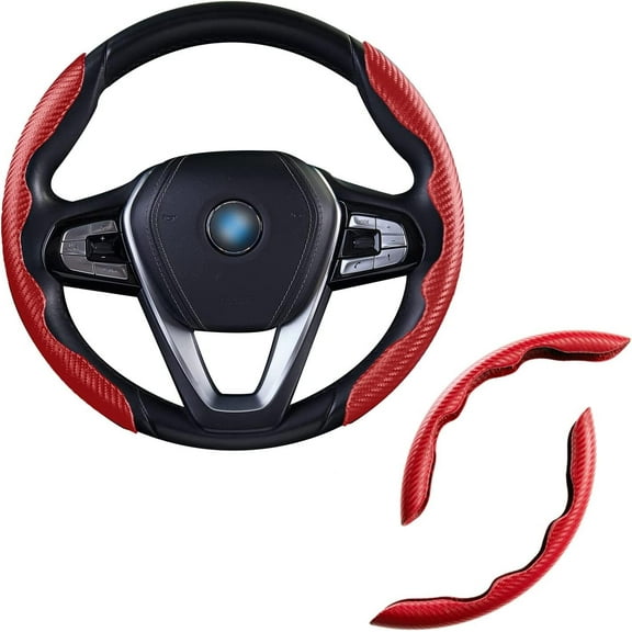 New Carbon Fiber Texture Steering Wheel Cover for Women&Man,Safe and Non Slip Car Accessory,Universal Fit 99% Car Wheel Protector (Red)