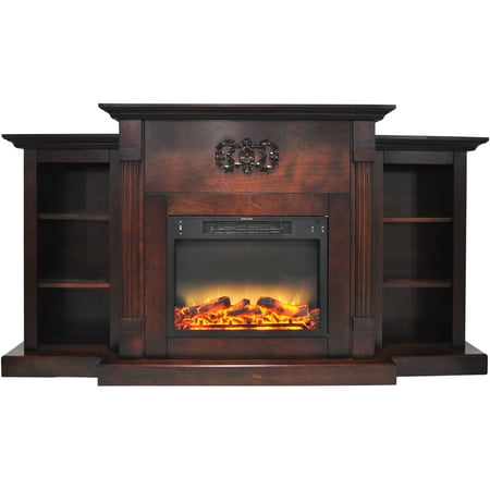

Hanover Classic 72 In. Electric Fireplace in Mahogany with Built-in Bookshelves and an Enhanced Log Display
