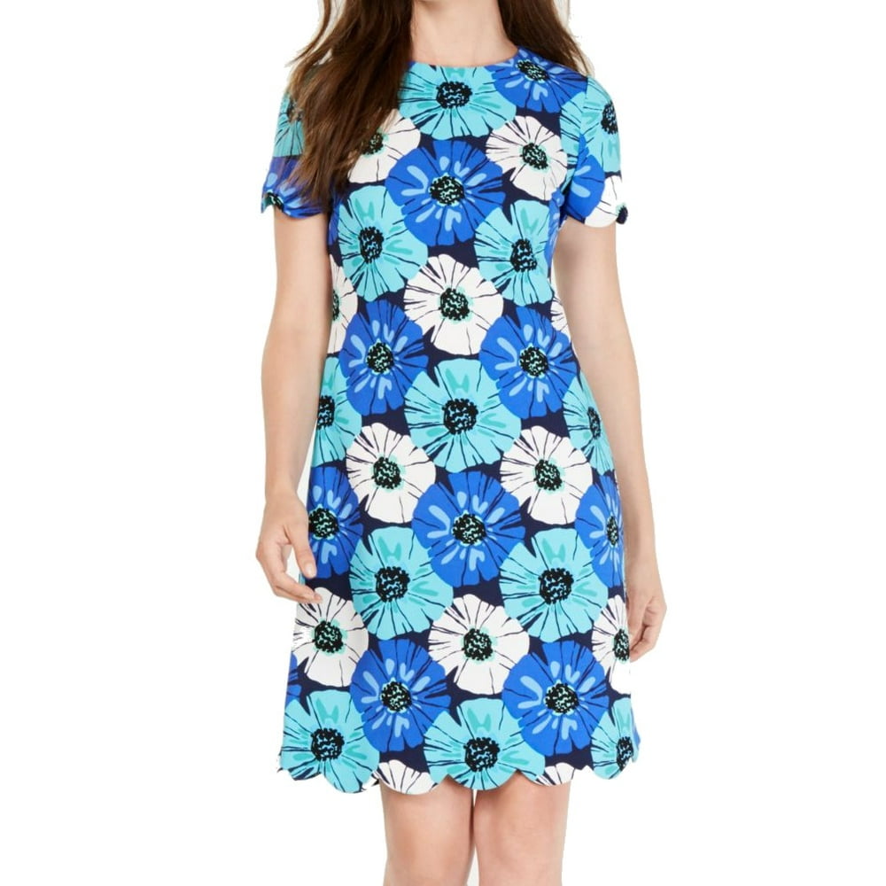 Pappagallo Womens Sheath Dress Floral Scalloped JewelNeck 14