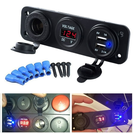 One Cigarette - 12V Universal 3 in 1 Cigarette Lighter Socket + 3.1A Dual USB Power Adapter Charger + LED Digital Voltmeter for Car Auto Motorcycle Boat Riding Mower Tractor Travel Trailer Caravan