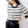 thumbnail image 2 of Casual Black And White Striped Long Sleeve Cardigan Sweater White XL YIWEI, 2 of 5