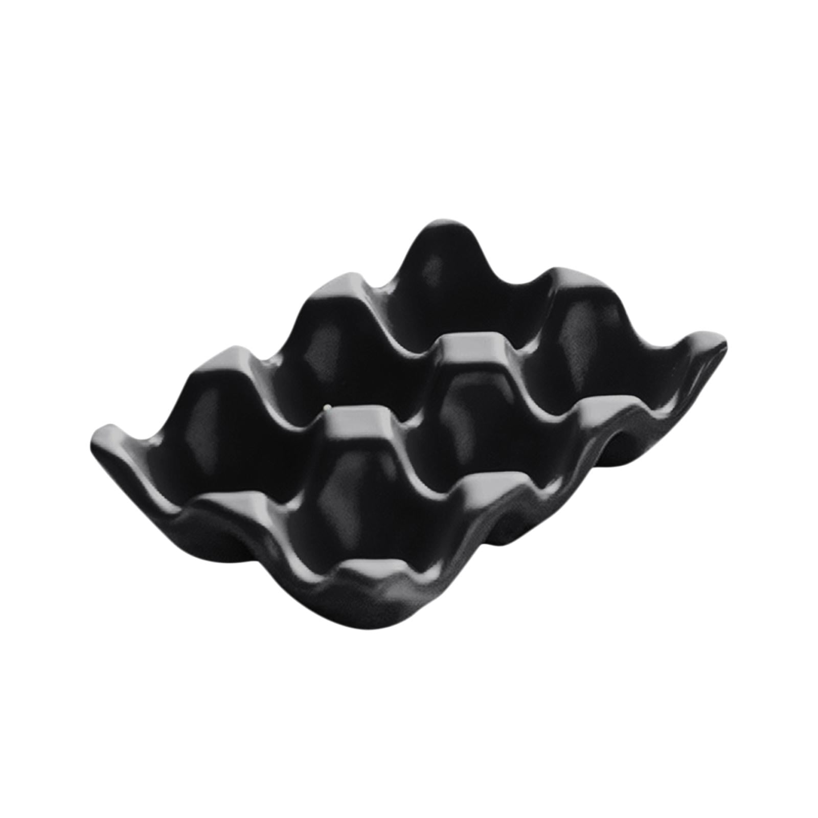 6 Holes Egg Tray Holder Refrigerator Glazed Ceramic Holds 6 Fresh Eggs Egg Storage Lattice Egg Container for Household Drawer Black