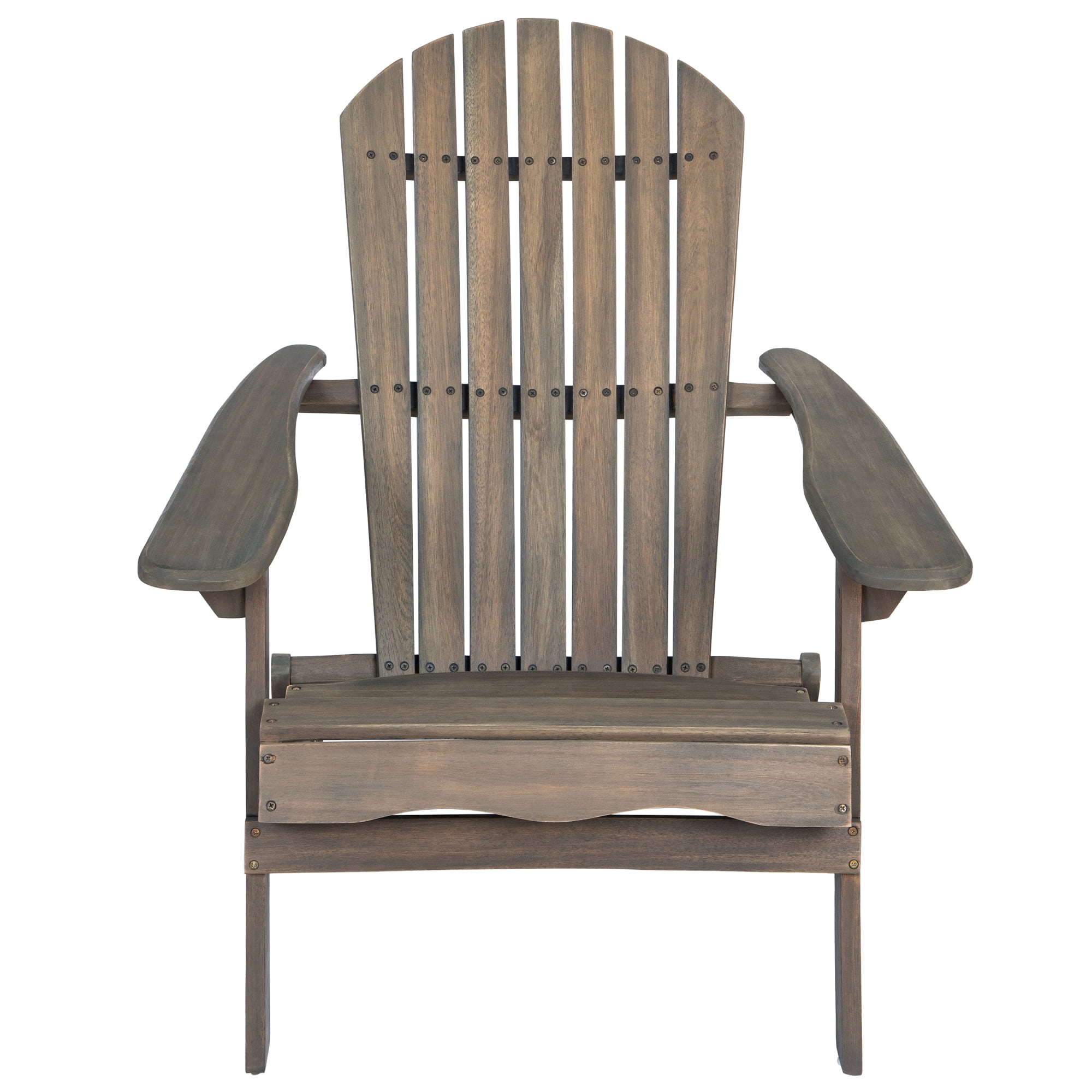 Jopath Folding Adirondack Chair with Slatted Back and Wide Armrests Outdoor Wooden Accent Furniture Lounge Chairs for Patio Garden Gray
