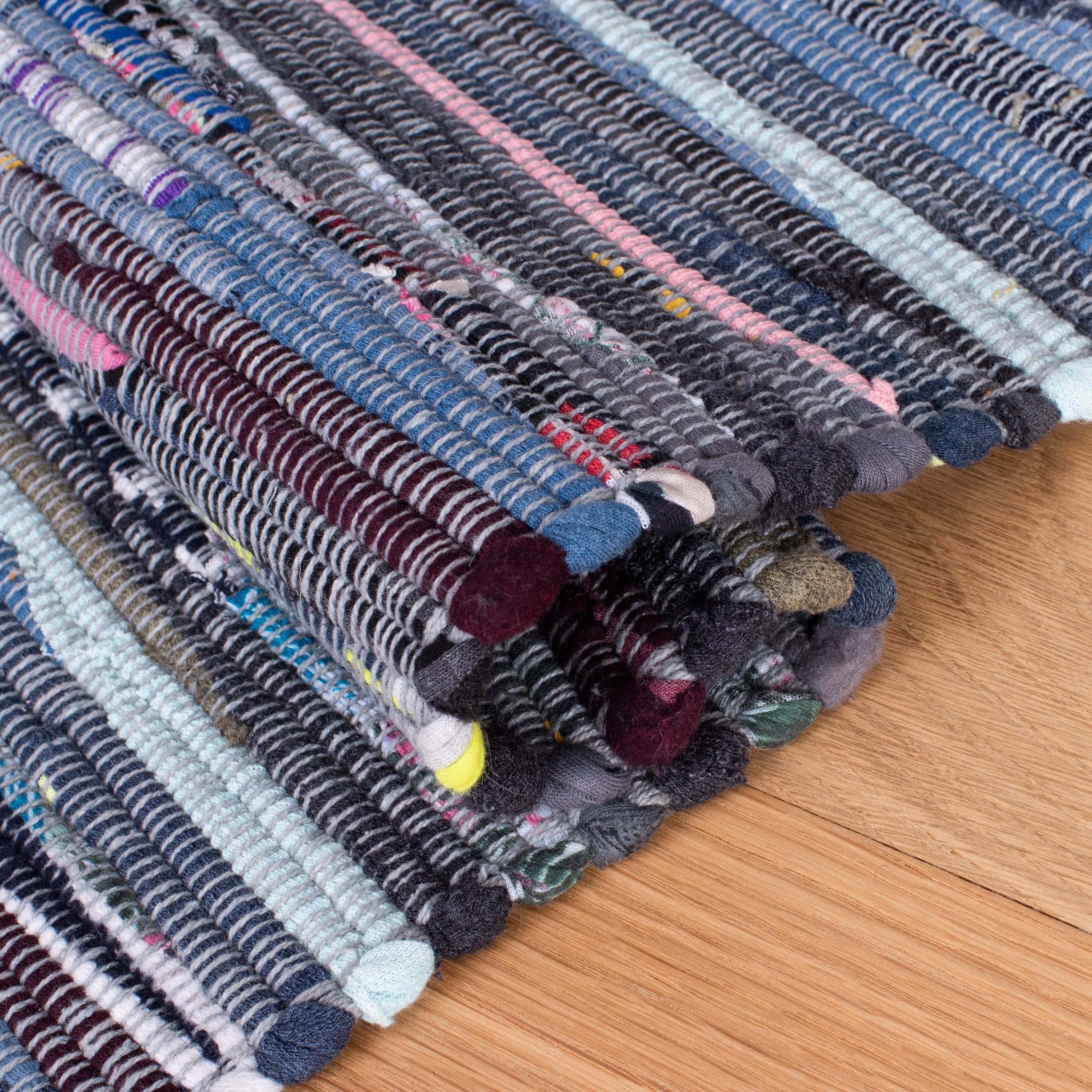 SAFAVIEH Rag Romeo Striped Fringe Cotton Area Rug, Grey/Black, 4' x 6'