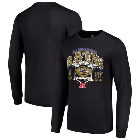 Men's Starter Black Baltimore Ravens Retro Long Sleeve Graphic T-Shirt