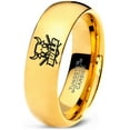 thumbnail image 1 of Tungsten Bulls Band Ring 7mm Men Women Comfort Fit 18k Yellow Gold Dome Polished, 1 of 4