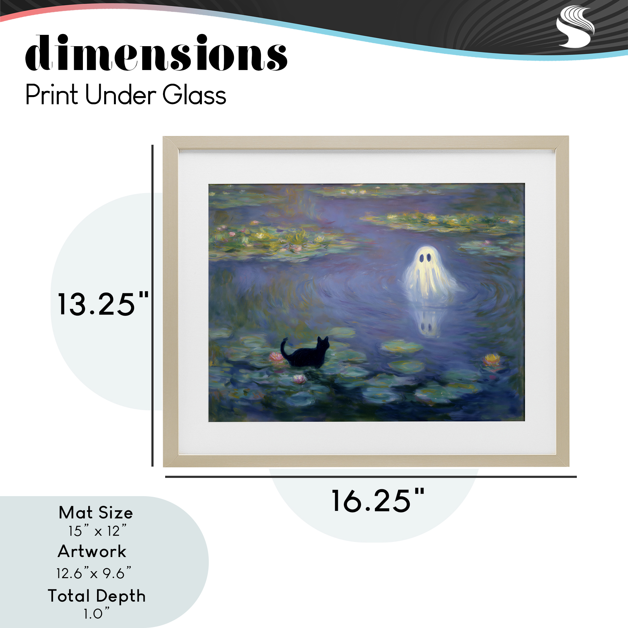 Water Lilies with Ghost & Kitty Birch Framed Print Under Glass, design by Arlington Prints