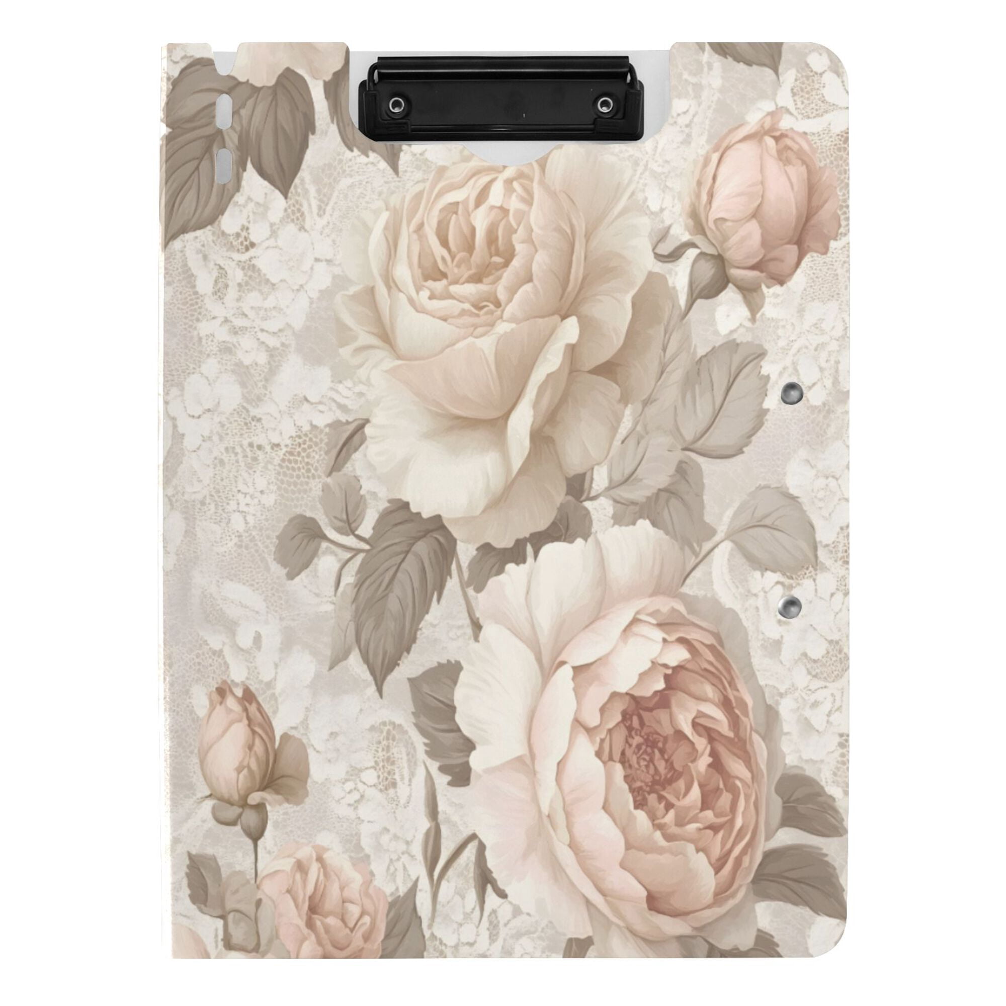 FORMRS A4 Clipboard Folder with Pen Holder Horizontal Foldable School Office Binder, Lace and Floral
