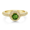 thumbnail image 2 of Gem Stone King 18K Yellow Gold Plated Silver Green Chrome Diopside and White Moissanite Engagement Ring for Women (1.06 Cttw, Round 5MM, Available in Size 5, 6, 7, 8, 9), 2 of 6