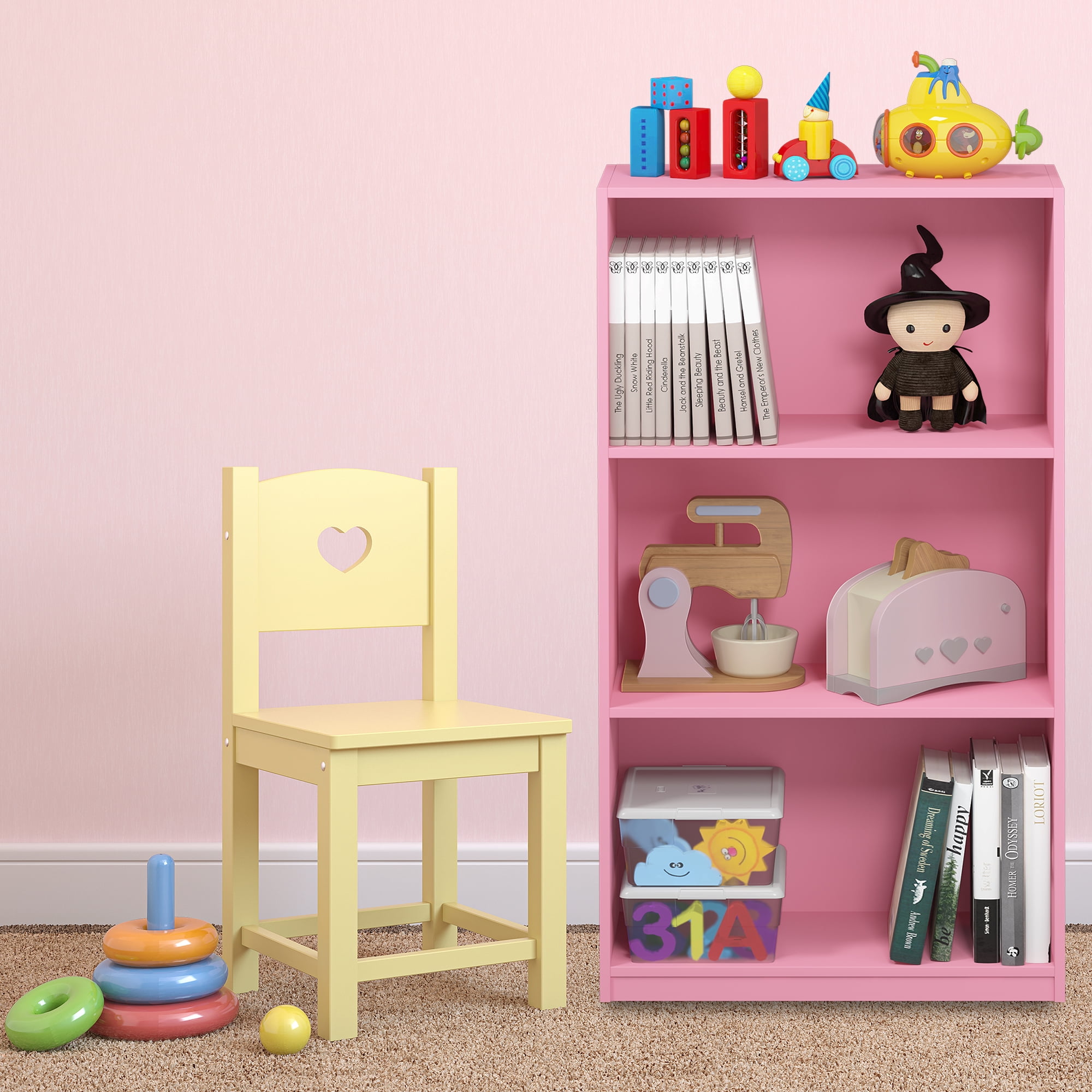 Furinno Basic 3Tier Bookcase Storage Shelves, Pink