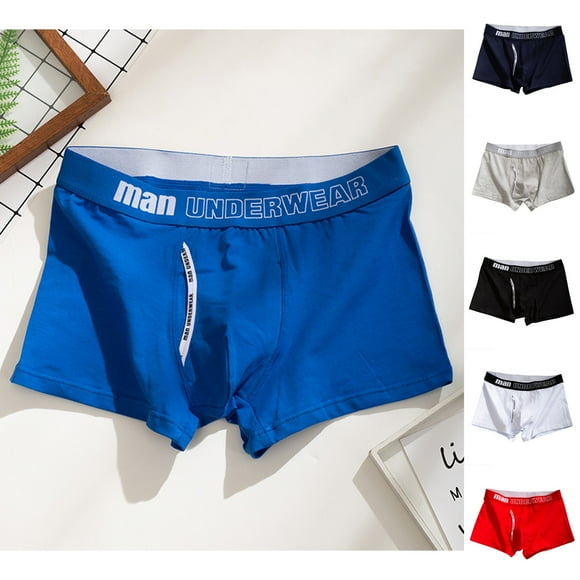 Jinhomg Mens Soft Cotton Boxer Briefs Lightweight Breathable Elastic Waistband Underwear Letter Print Boxers with Open Fly Lightening Deals Navy M