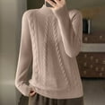 thumbnail image 2 of Womens Cable Knit Sweaters Oversized Mock Neck Long Sleeve Tops Fall Casual Loose Solid Color Pullover Shirts (Brown S), 2 of 3