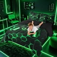 thumbnail image 4 of meiyoeat Gradient Gamepad Twin Bedding Sets for Boys Gamers, Neon Honeycomb Green Gaming Bedding Comforter Set, Black Reversible 7 Pieces, 4 of 6