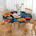 thumbnail image 3 of Pioneer Flower Floral Print Pattern Round Fitted Tablecloth with Elastic Edge,Dining Table Cover Waterproof,Outdoor Round Tablecloth for Camping,Dining,Indoor and Outdoor, 3 of 7