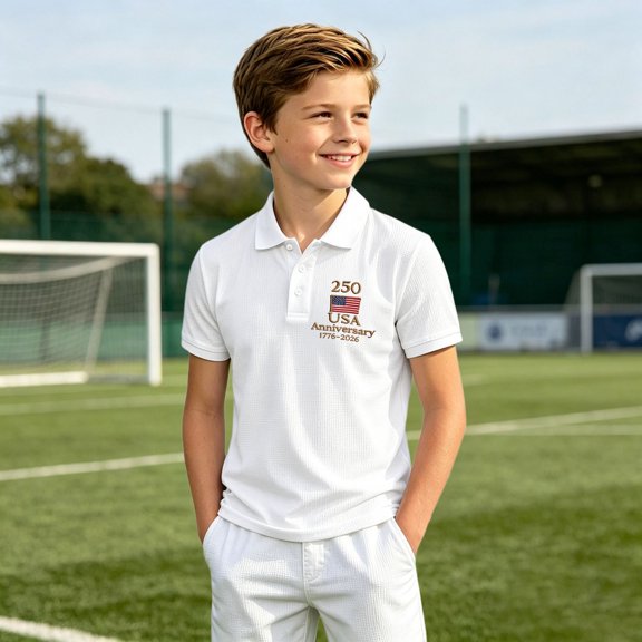 Usa 250 Shirt Boys Knit Waffle Polo Breathable Blend Soft Soft Everyday Top Kids 4Th of July Shirt Black 3-4 Years