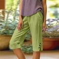 thumbnail image 4 of Womens Bermuda Shorts Cotton Linen Knee Length Elastic Waist Baggy Capris Loose Summer Beach Shorts for Seniors Army Green M, 4 of 6