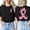 Black, variant on Cancer Top for Women Short Sleeved Pink Ribbon Printed Crew Neck T Shirt Loose Fit Fashion Vacation Y2k Blouses