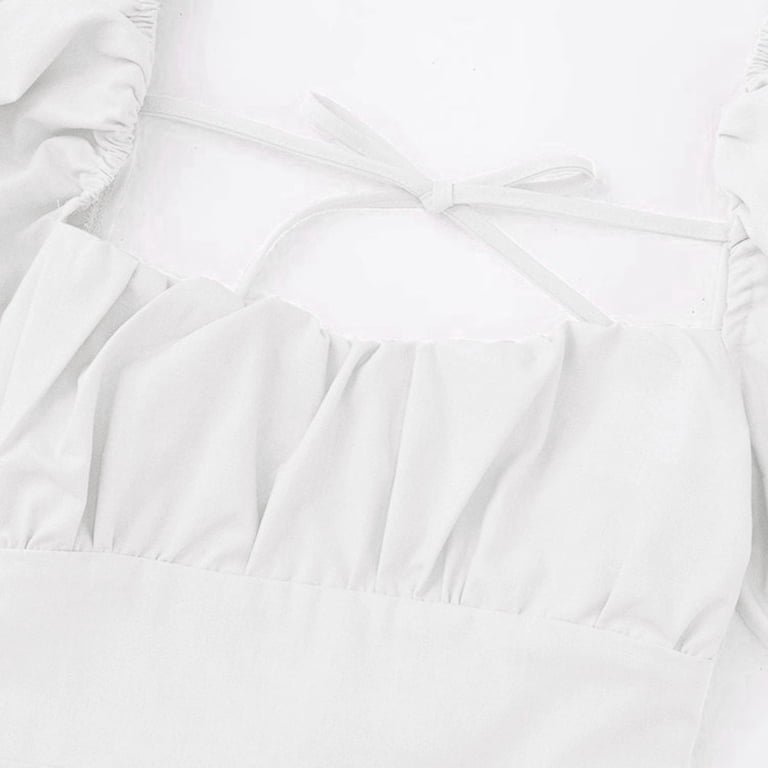 Graduation Dress Square Neck Bubble Sleeve Shrink Pleated Chest Strapless  Doll Swing Maxi Dress White S - Walmart.com