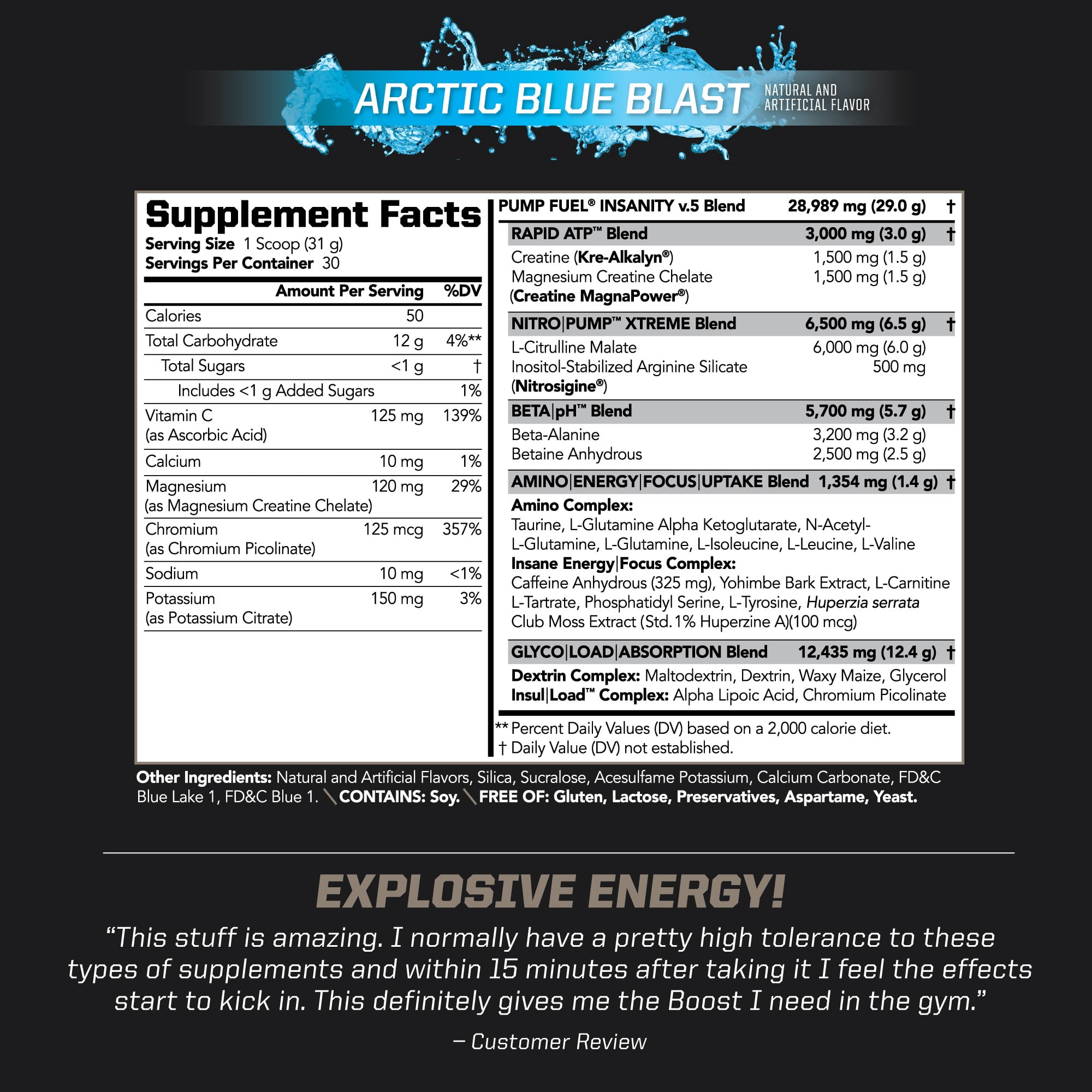 PMD Sports Ultra Pump Fuel Insanity - Pre Workout Drink Mix For Energy, Strength, Endurance, Muscle Pumps And Recovery - Complex Carbohydrates And Amino Energy - Arctic Blue Blast (30 Servings)