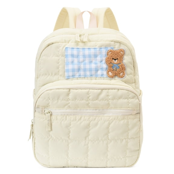 HUISZJ Quilted School Backpack, Large Capacity Puffy Backpack with Compartment, Portable Laptop Backpack for Travel Students, Beige