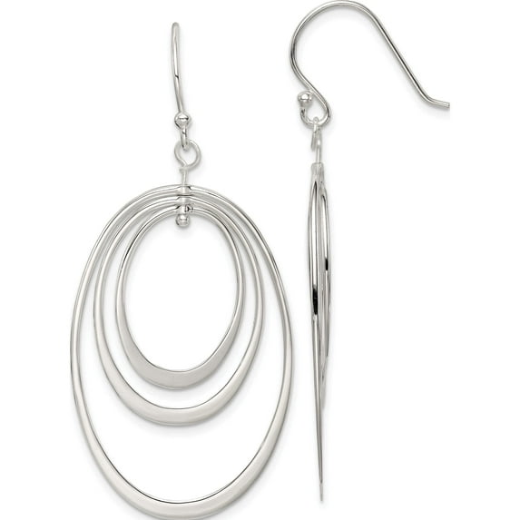 Sterling Silver Polished Triple Oval Dangle Earrings (56 X 27) Made In Thailand qe7202
