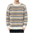 thumbnail image 3 of TFEOQRY Men's Crew Neck Striped Knit Sweater Long Sleeve Tribal Pattern Color Block Casual Pullover Fall Winter Top Black, 3 of 4