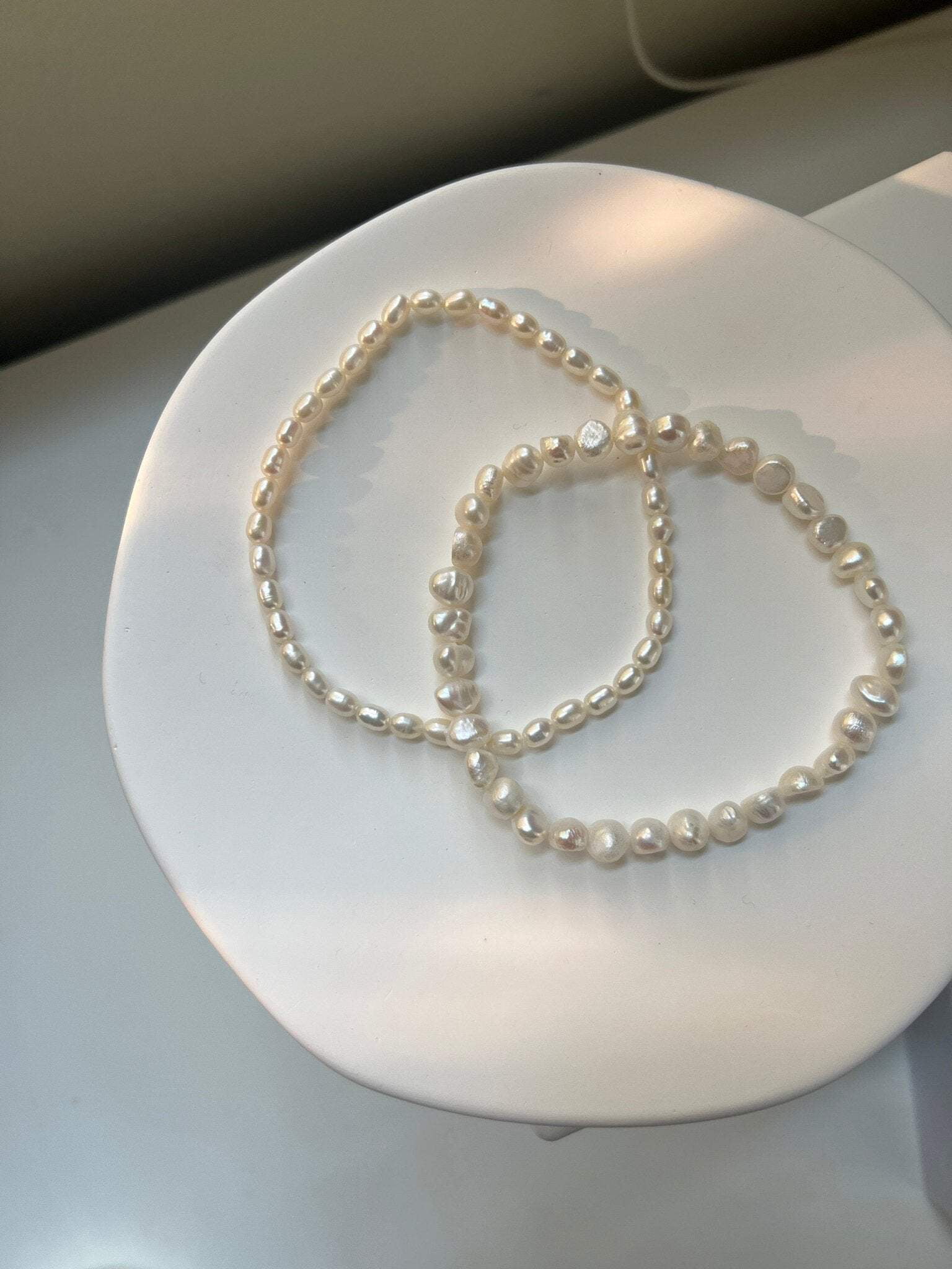 Fresh Water Pearl Stretch Anklet with Baroque or Rice Pearl - Shanali Jewelry