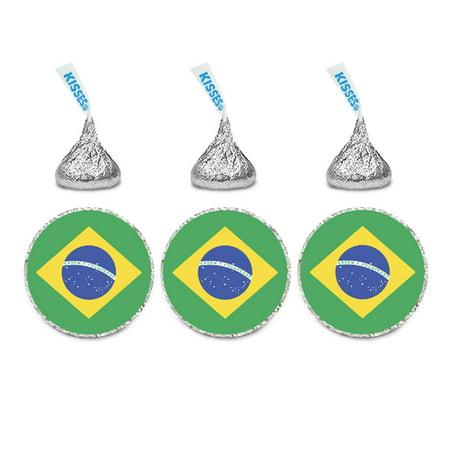 Global World Flag Party Collection, Chocolate Drop Label Stickers, Brazil,