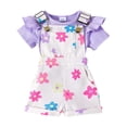 thumbnail image 1 of Sunnyoo Newborn Girls Summer Outfits Ruffle Short Sleeve Ribbed Romper Bow Print Overall Shorts, Sizes 3-6M, 1 of 8