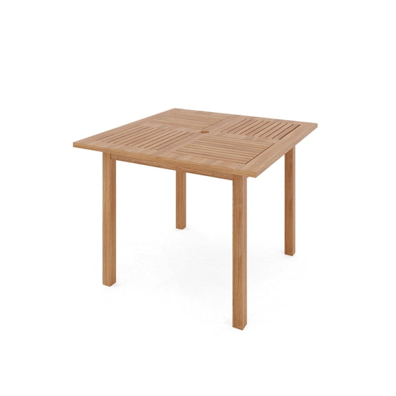 Curated Maison Mathieu Square Teak Outdoor Dining Table w/ Umbrella Hole Natural