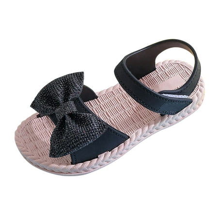 

Girls Sandals Soild Bowknot Princress Soft Sole Non Slip First Walkers Prewalker Beach Shoes Black 27 4Y-4.5Y