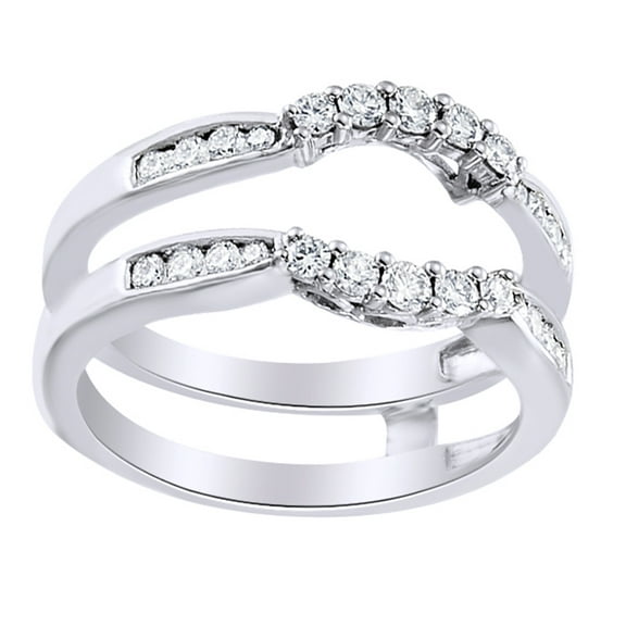Round Cut White Natural Diamond Enhancer Ring Guard In 14K Solid White Gold (0.5 Ct)