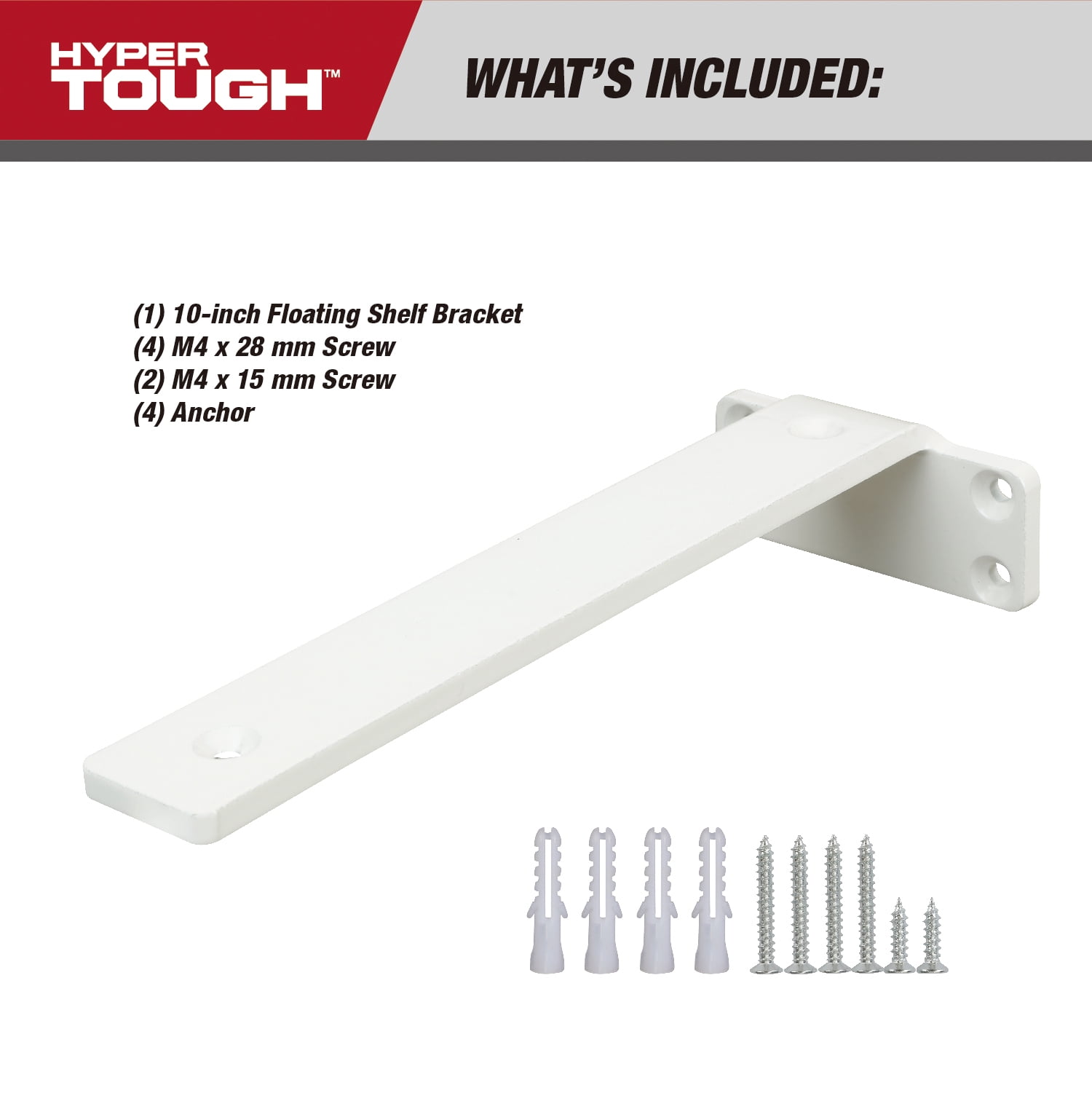 Hyper Tough 10-inch x 4-inch Floating Shelf Bracket, White