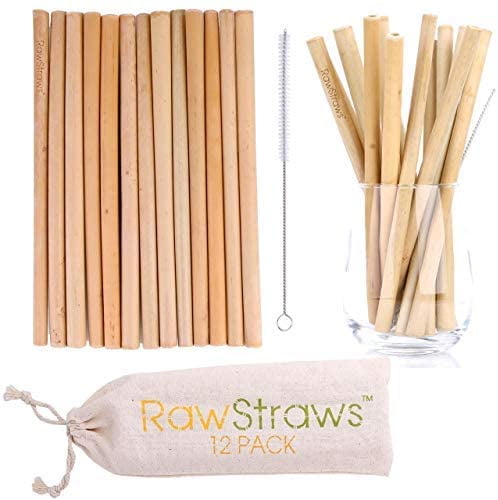 Ever Eco Bamboo Drinking Straws with Cleaning BrushPack of 4 Reusable Straws 