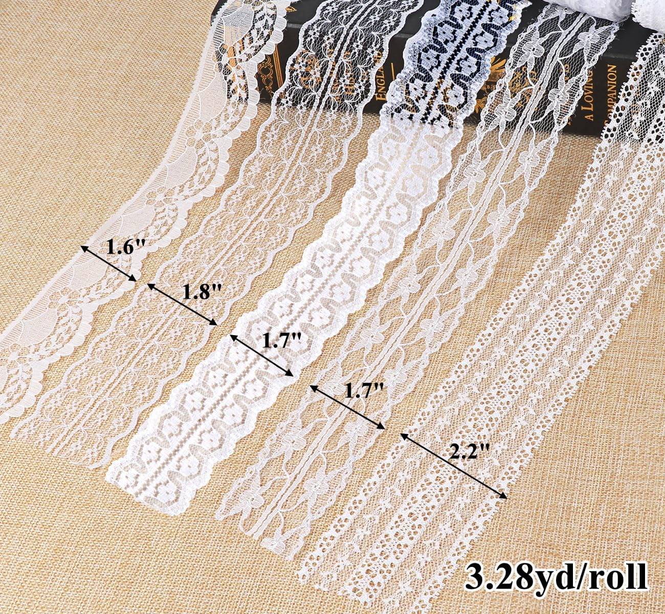 46 Yards White Lace Ribbon 14 Rolls Vintage Lace Trims 0.6 to 2.1 inch Ribbon Laces with Assorted Pattern for Sewing, Crafts, Wedding Decor, Flower Ribbons, 3.28 Yards Each