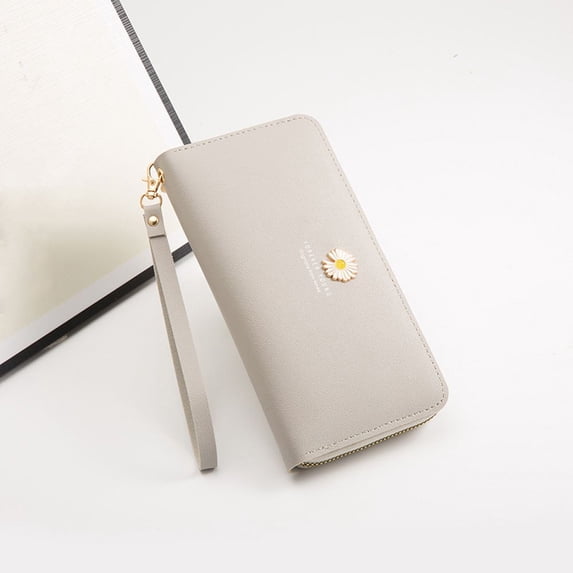 Simple Fashion Daisy Zipper Pattern Shopping Solid Color Holders Korean Style Wallet Women's Coin Purse Leaf GREY DAISY