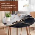 thumbnail image 4 of Marble Black Round Tablecloth, Fitted Table Cover with Elastic for 55"-60" Round Tables, Abstract Gold White Brick Stone Motif Table Cloth Outdoor Indoor Dinning Party Waterproof Tablecloths, 4 of 7