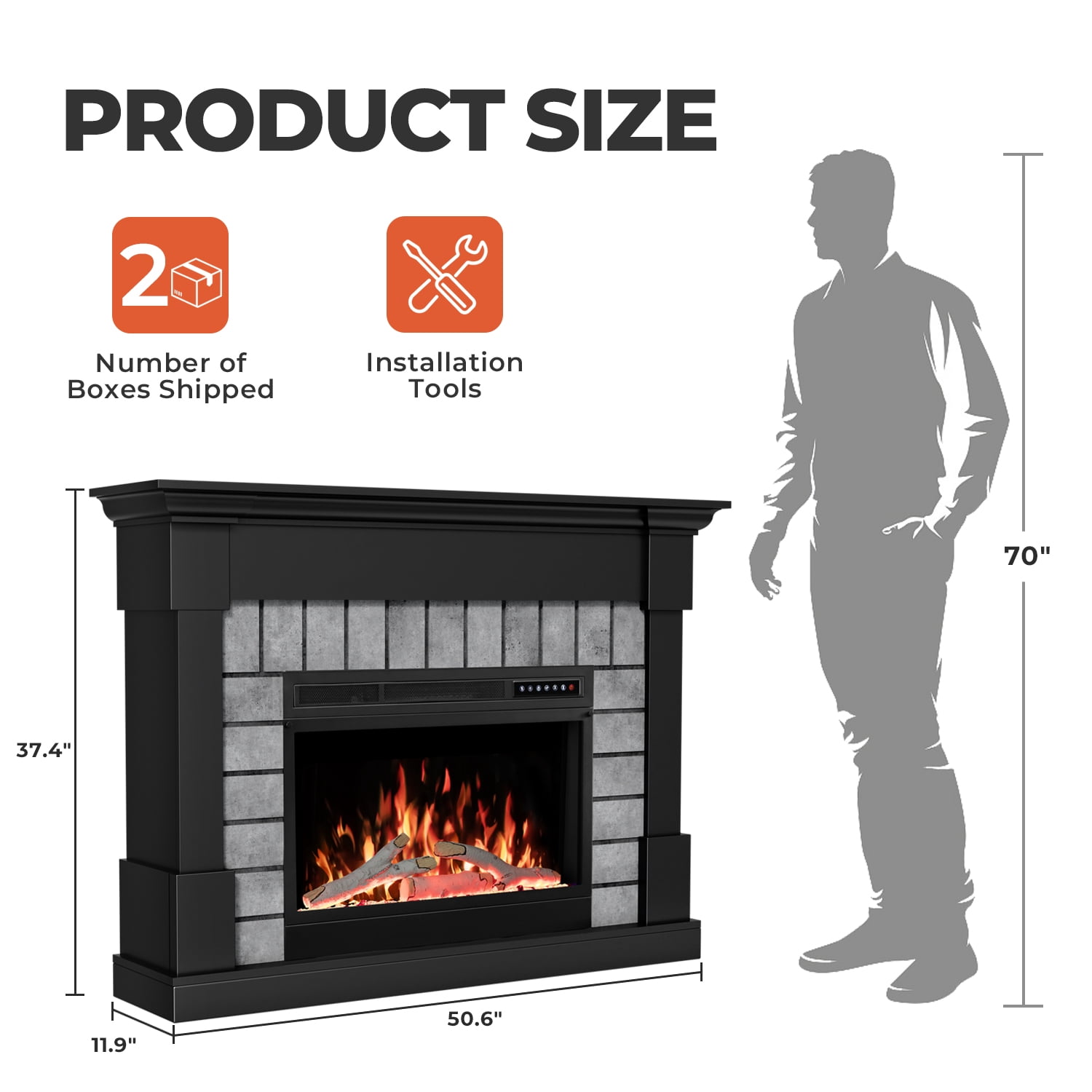 WAA Electric Fireplace Mantel Package Wooden Surround Firebox TV Stand Free Standing Electric Fireplace Heater,Remote Control,4 Flame Colors,12 Flame Bed Colors,5 Flame Brightness,5 Speeds,Black