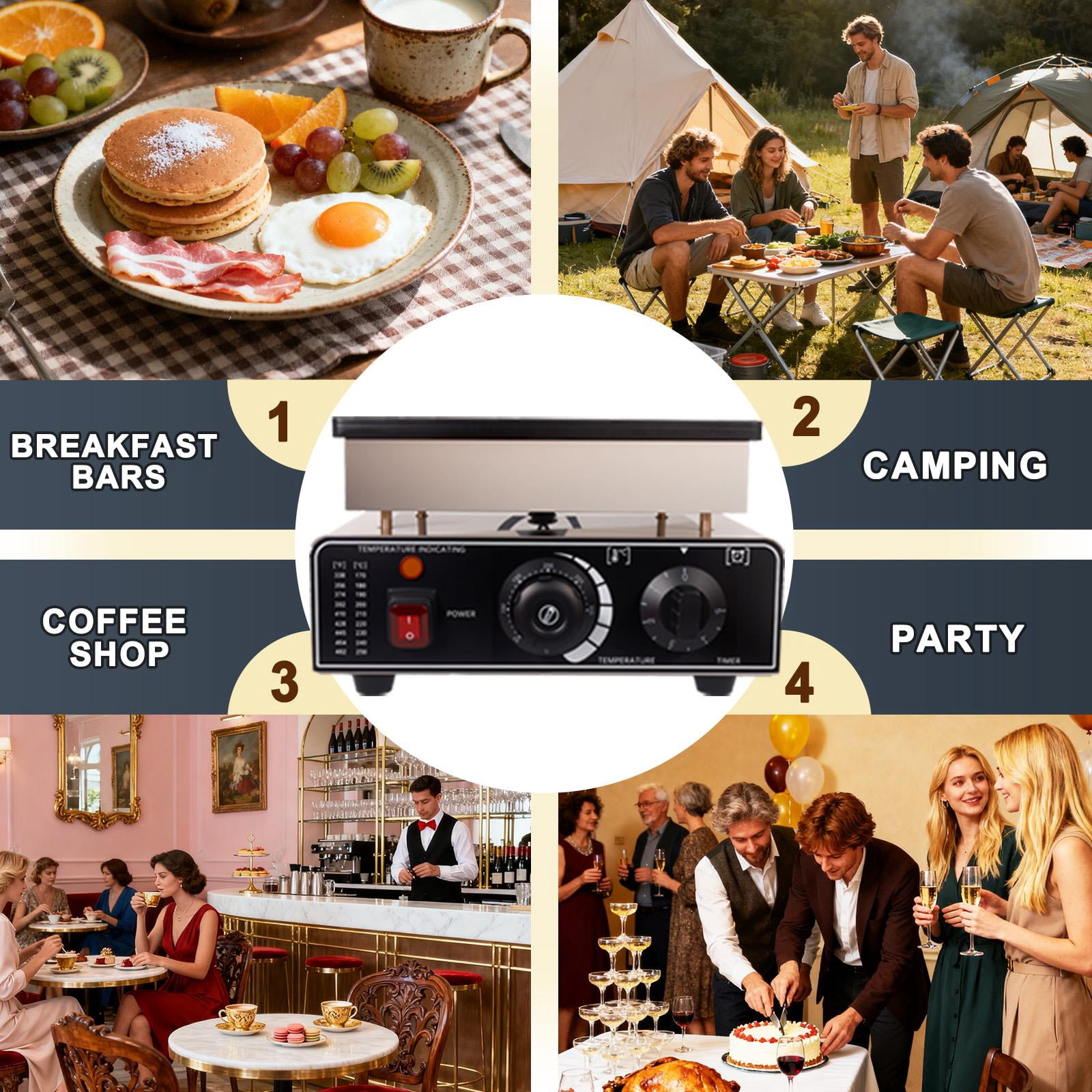 QUHEE 110V Mini Pancake Baker, 25 PCS 900W Commercial Electric Nonstick Waffle Maker Machine, 1.6 Inches Pancake Maker with  Thermostats &  Timers Separate Control, for Home and Restaurants