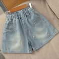 thumbnail image 4 of CINVREST Jean Shorts Girls 4-15 Years Elastic Wasit Bowknot Denim Short Summer Casual Cute Pants (14 Years, Light Blue), 4 of 7